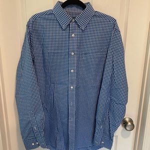 Jos. A. Bank blue and white check travelers collection button down, M